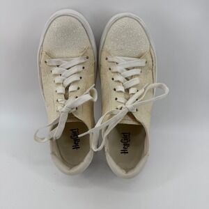Hey Girl by Corkys‎ Women's Glitter Sneakers Cream White Size 8 Lace Up Low Top